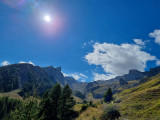 Panoramic view of the Aiguille valley in summer, climbing to the summit of the Observatory, vegetation