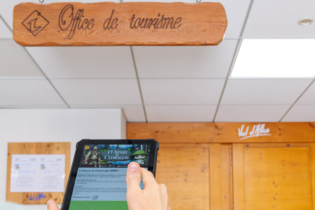 Tablet for the Explor Games® game, Clemenceau's Odyssey, on display in the Tourist Office