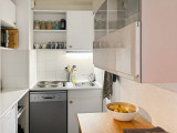 Kitchenette in the living room, storage space, dishwasher, electric hob