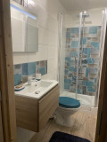 Bathroom with shower tray, toilet, sink and mirror